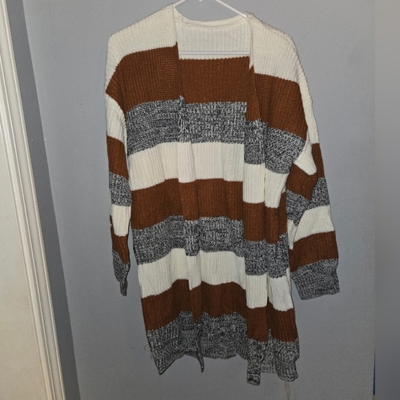 NWT Large Cupshe Striped Long Cardigan Neutral Warm Cozy Fall Winter Sweater - Picture 2 of 3